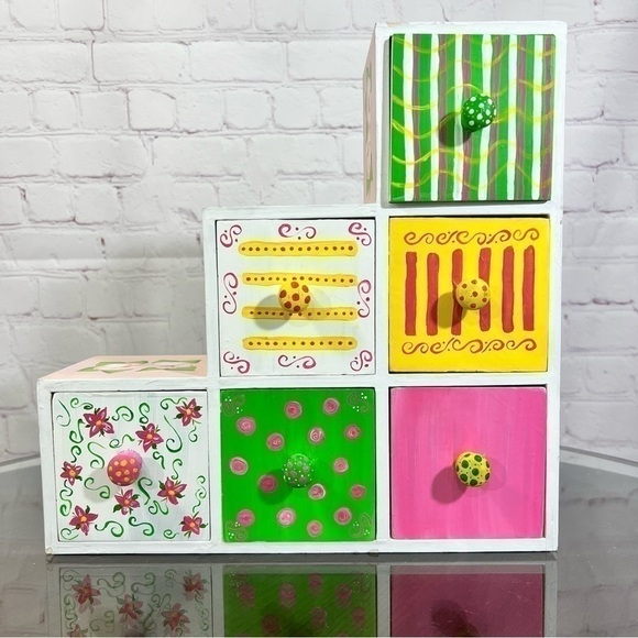 Hand painted 6 compartment organizer with drawers. 90s - Picture 1 of 15